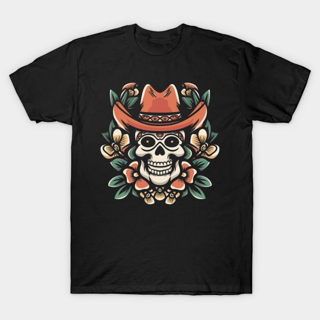 Traditional Cowboy Skull tattoo T-Shirt by Goku Creations